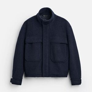 Zara Men's BOUCLÉ TEXTURED JACKET Blue Lapel Collar - Strap Cuffs Size US S New